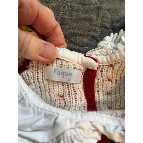 Foque Christmas dress red wool blend fair isle collared girls size small - Picture 2 of 9